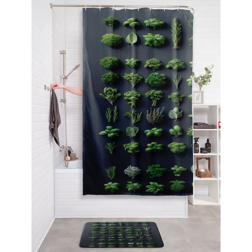 Изображение товара Штора для ванной тканевая JOYARTY 180x200 см зеленая водоотталкивающая