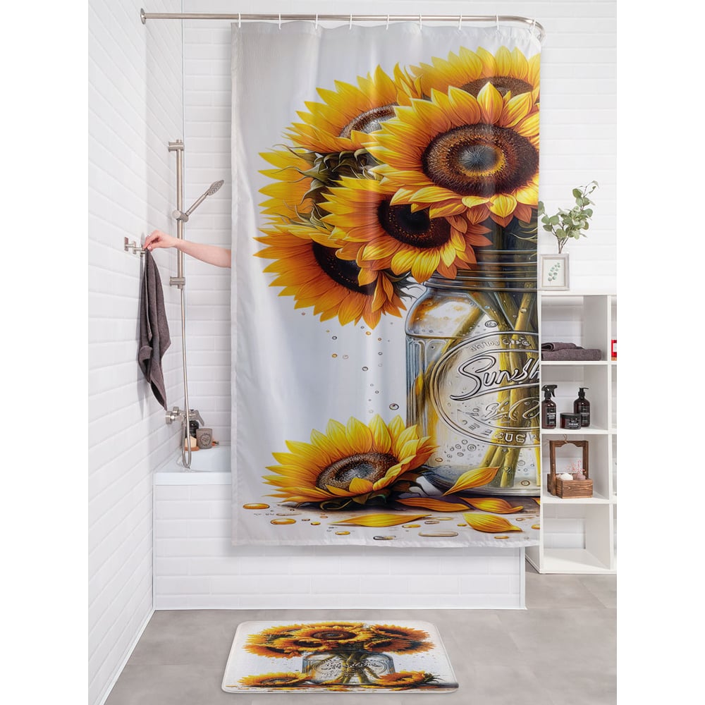 Изображение товара Штора занавеска для ванной тканевая JOYARTY Букет подсолнухов 180x200 см