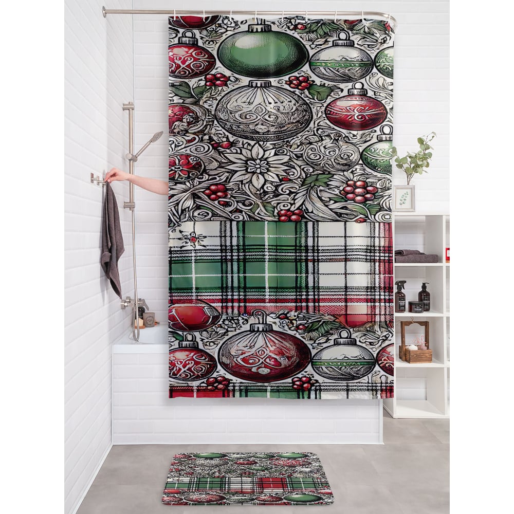 Изображение товара Штора занавеска для ванной тканевая JOYARTY 180x200 см серия Новый год и Рождество