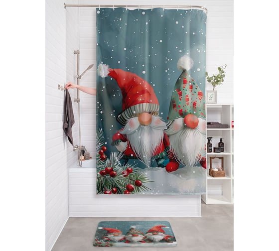Изображение товара Штора занавеска для ванной тканевая JOYARTY В канун праздника 180x200 см, серия Новый год и Рождество sc_sd3991