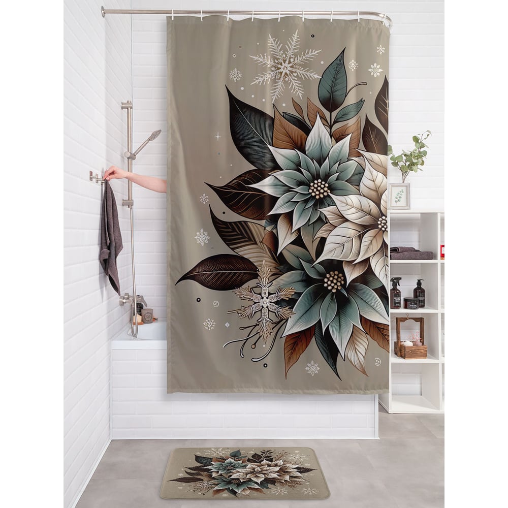 Изображение товара Штора занавеска для ванной JOYARTY Букет в снежинках 180x200 см