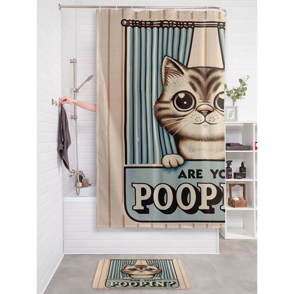 Изображение товара Штора занавеска для ванной JOYARTY Кот из шторки 180x200 см ткань сатин полиэстер