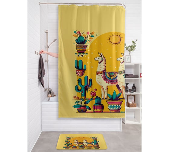 Изображение товара Штора для ванной тканевая JOYARTY "Лама с кактусом" 180x200 см sc_sd3440