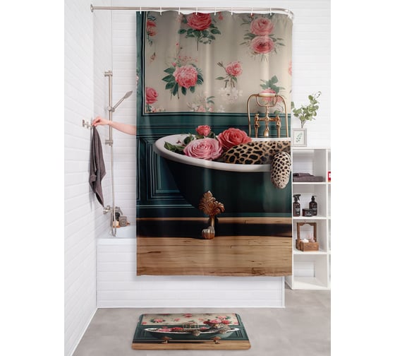 Изображение товара Штора для ванной тканевая JOYARTY "Леопард в розах" 180x200 см sc_sd3541