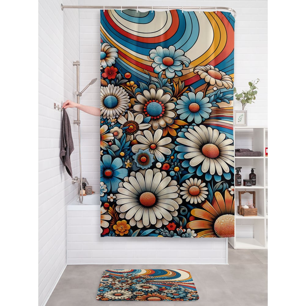 Изображение товара Штора для ванной тканевая JOYARTY Нарисовал ромашки 180x200 см