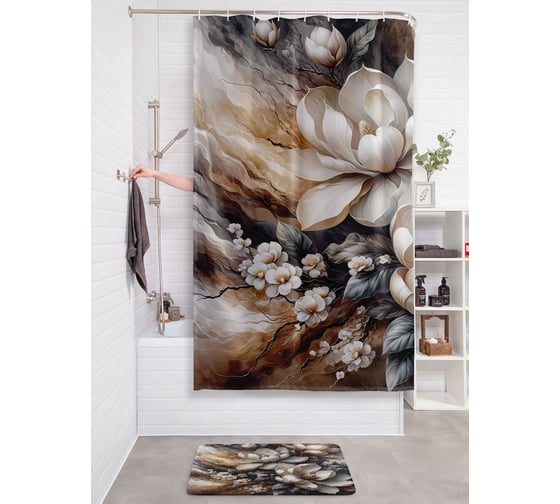 Изображение товара Штора для ванной тканевая JOYARTY "Магнолия и мрамор" 180x200 см sc_sd3482