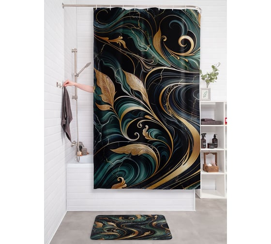 Изображение товара Штора для ванной тканевая JOYARTY "Мраморные цветы" 180x200 см sc_sd3493