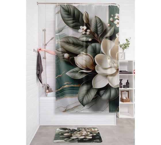 Изображение товара Штора для ванной тканевая JOYARTY "Мраморная магнолия" 180x200 см sc_sd3466