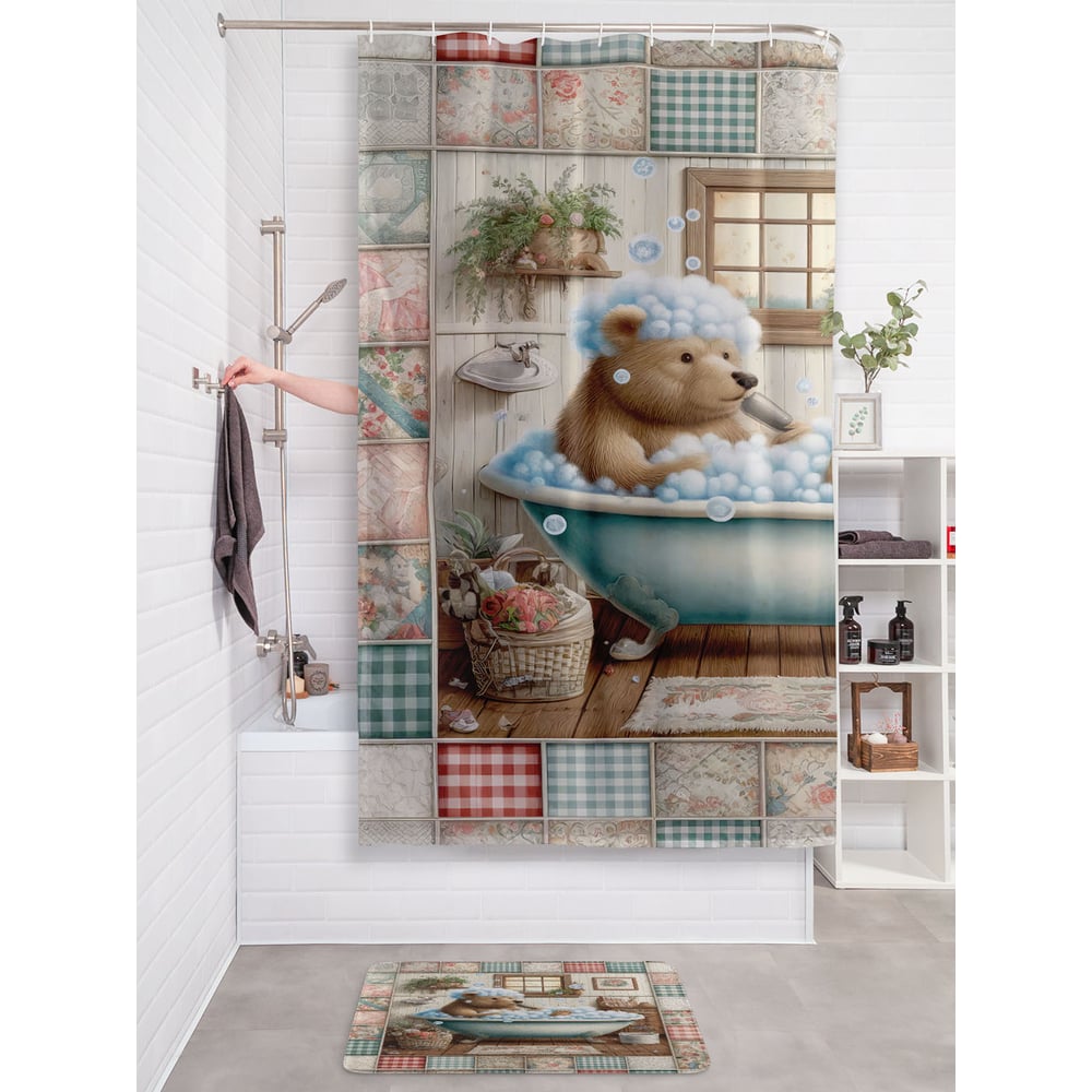 Изображение товара Тканевая штора для ванной JOYARTY Медведь в ванной 180x200 см