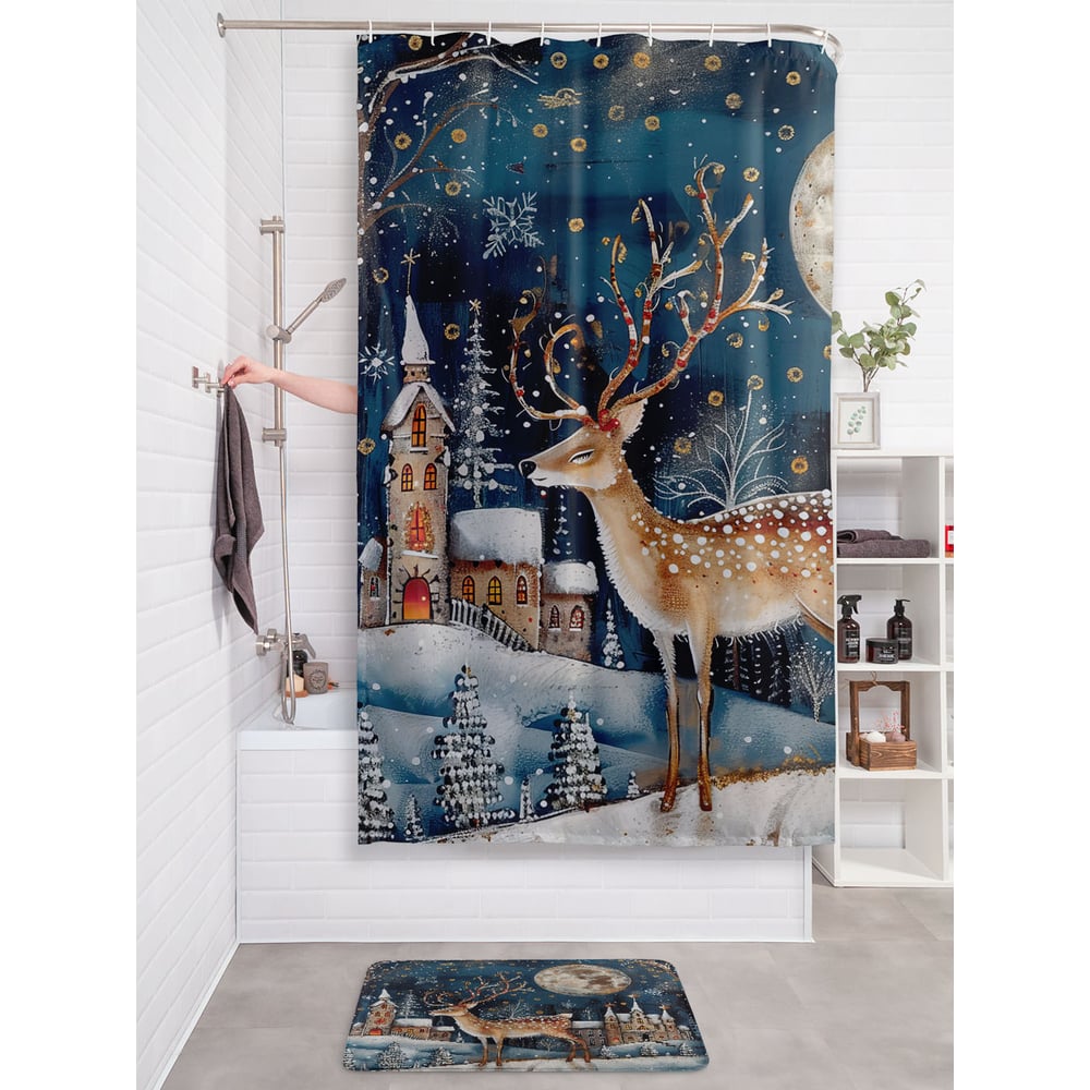 Изображение товара Штора для ванной тканевая JOYARTY Олень под луной 180x200 см космос водоотталкивающая