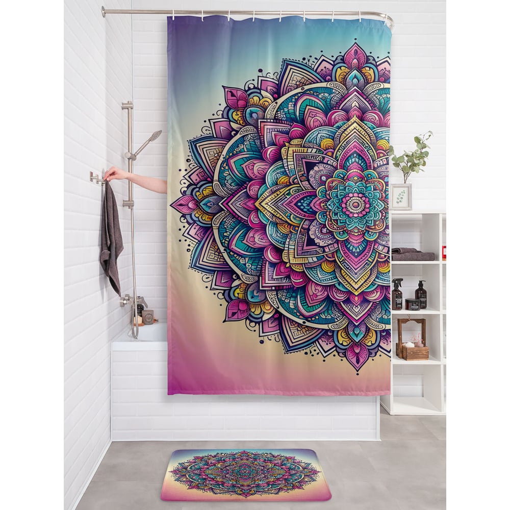 Изображение товара Тканевая шторка для ванной JOYARTY Мандала 180x200 см водоотталкивающая