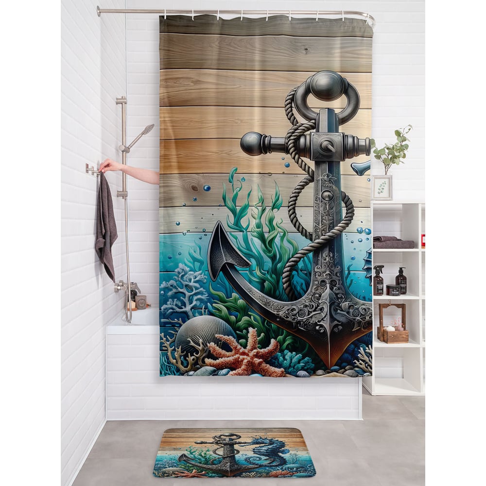 Изображение товара Штора для ванной тканевая JOYARTY Морской конек 180x200 см водоотталкивающая