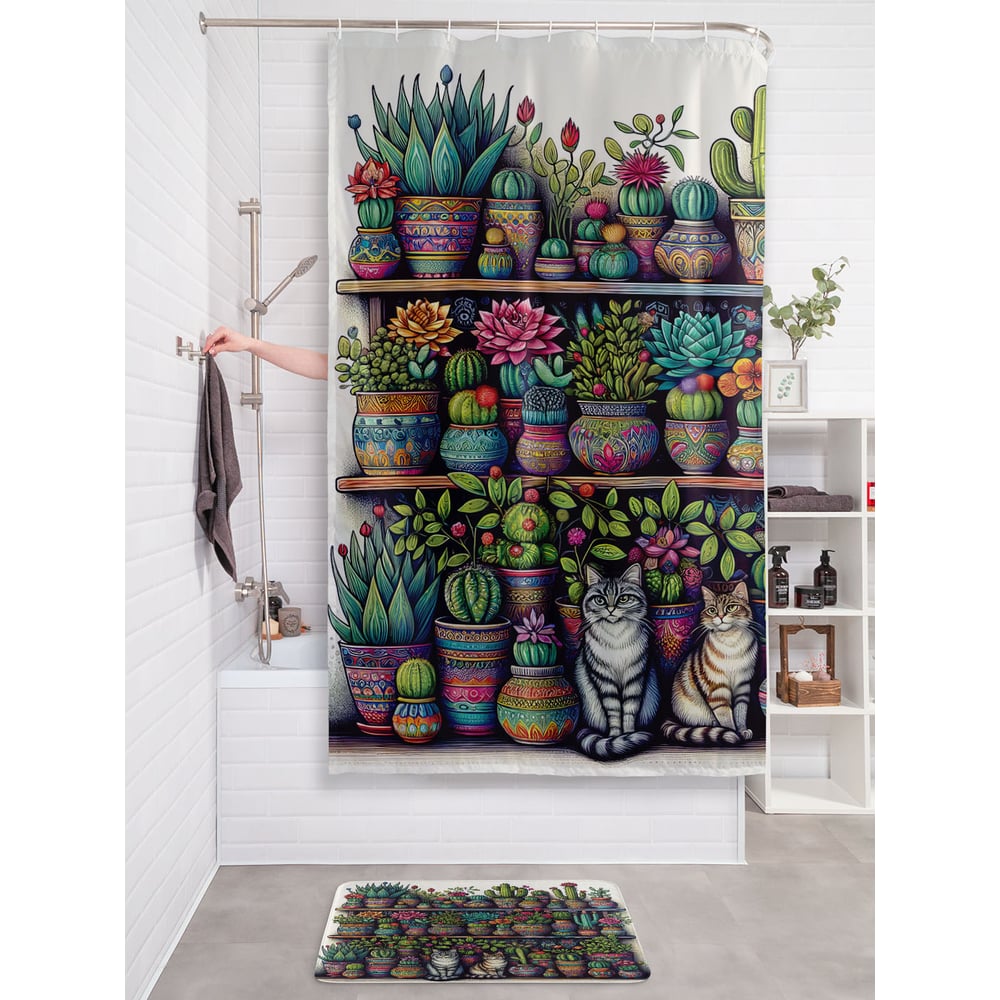 Изображение товара Тканевая штора для ванной JOYARTY Полка с цветами 180x200 см водоотталкивающая