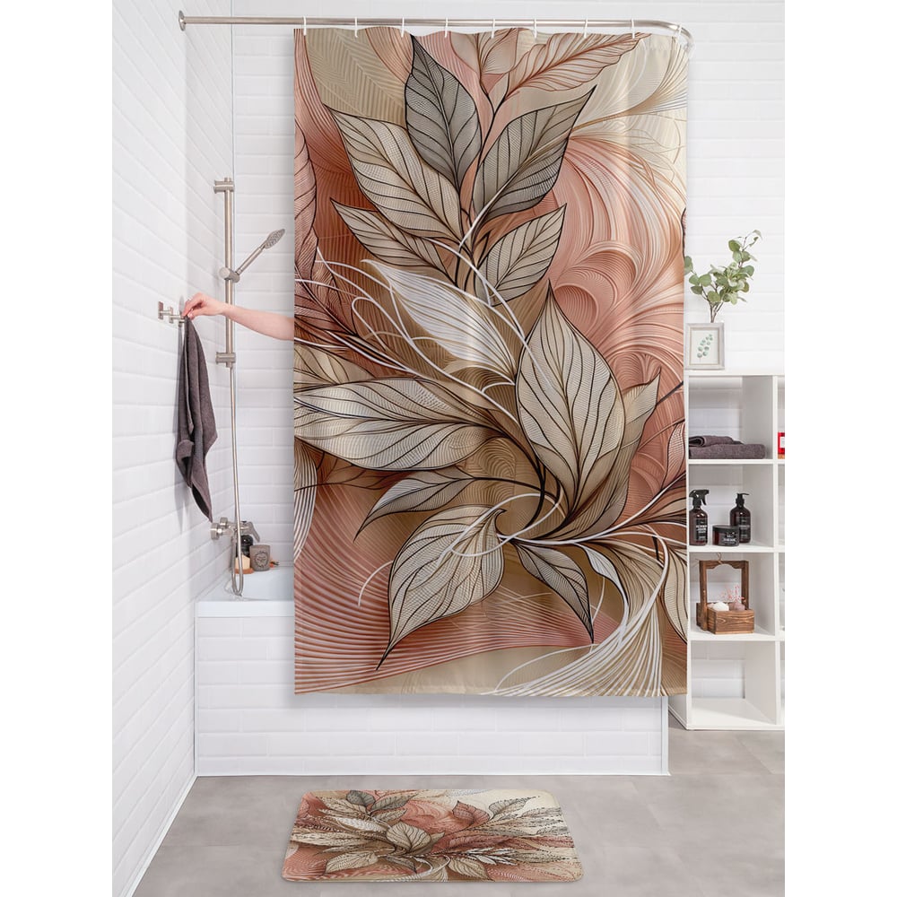 Изображение товара Штора для ванной тканевая JOYARTY Нежные листья 180x200 см