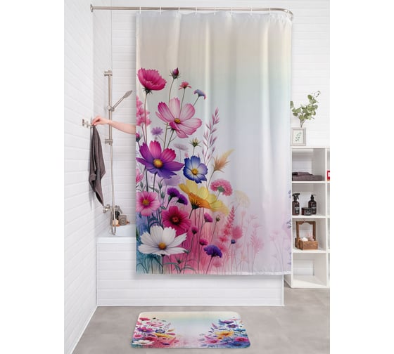 Изображение товара Штора для ванной тканевая JOYARTY "Луговые цветы" 180x200 см sc_sd3461
