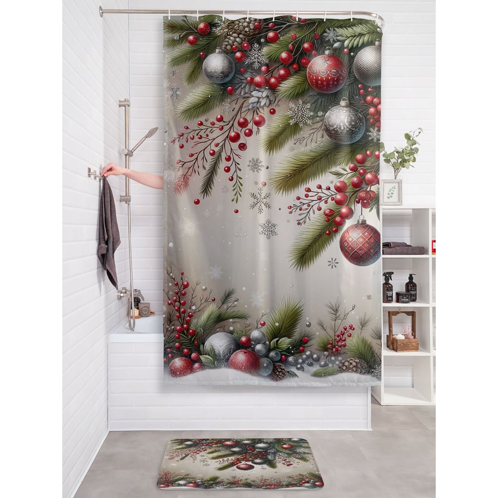 Изображение товара Штора для ванной тканевая JOYARTY Праздничная атмосфера 180x200 см новогодняя