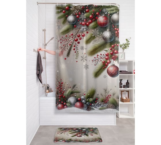 Изображение товара Штора для ванной тканевая JOYARTY "Праздничная атмосфера" 180x200 см , серия Новый год и Рождество sc_sd3958