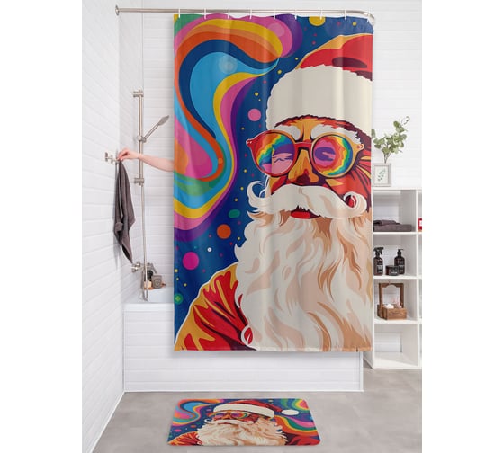 Изображение товара Штора для ванной тканевая JOYARTY "Ретро Дед Мороз" 180x200 см , серия Новый год и Рождество sc_sd4003