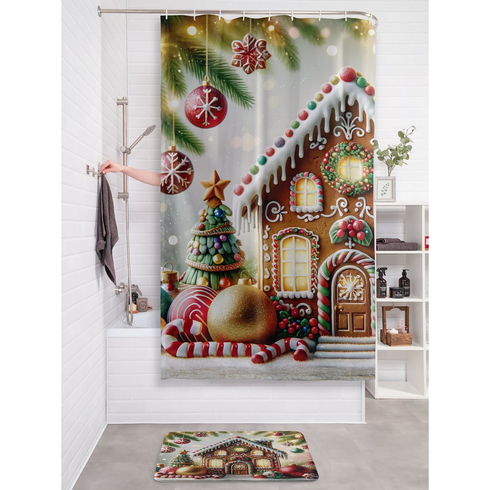 Изображение товара Штора для ванной тканевая JOYARTY Пряничный домик 180x200 см