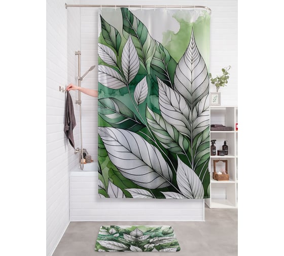 Изображение товара Штора для ванной тканевая JOYARTY "Рисунок листьев" 180x200 см sc_sd3477