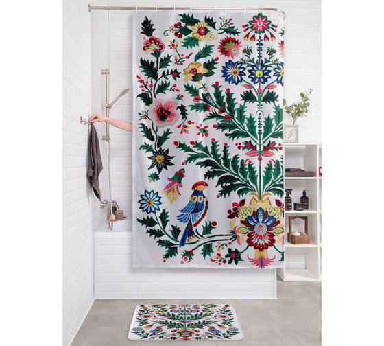 Изображение товара Штора для ванной тканевая JOYARTY "Птички на ветках" 180x200 см , серия Новый год и Рождество sc_sd3978