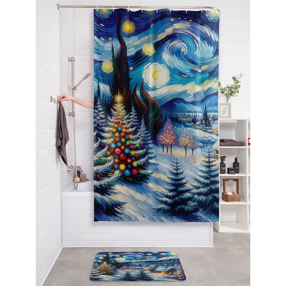 Изображение товара Штора для ванной JOYARTY Праздничная ночь Новогодняя серия