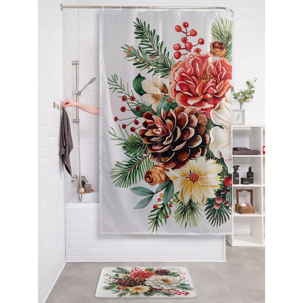 Изображение товара Штора для ванной тканевая JOYARTY Букет с шишками 180x200 см водоотталкивающая