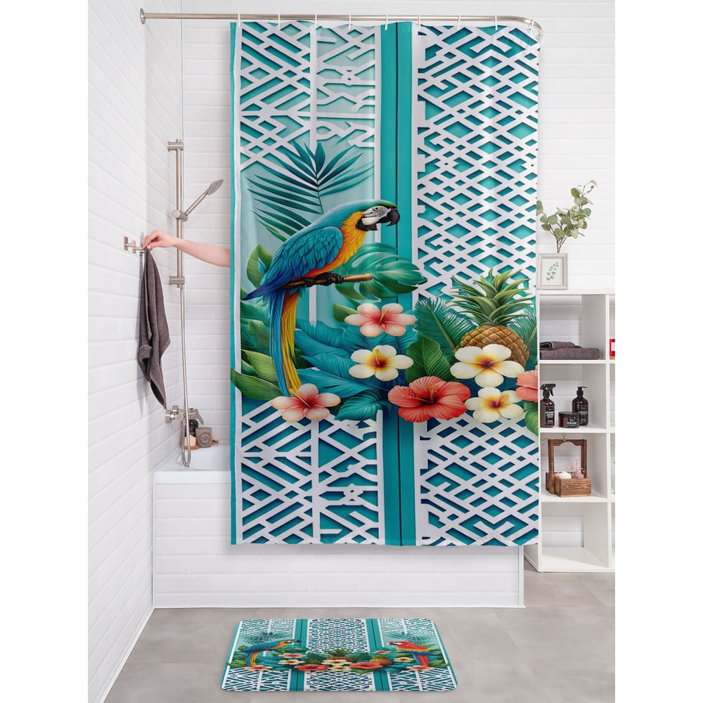 Изображение товара Штора для ванной JOYARTY Тропические попугаи 180x200 см