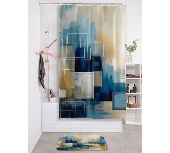 Изображение товара Штора занавеска для ванной тканевая JOYARTY Квадрат на красках 180x200 см, sc_sd3568