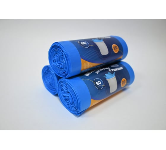 Изображение товара Мешки для мусора УПАКОВКА XXI ВЕКА 60 л, завязки "Ушки", 20 шт/рул, 3 рул/юн, голубые (60 шт/юнит) МУ-039