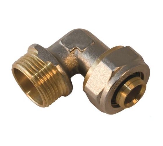Изображение товара Угольник 90° обжимной 20×½" с наружной резьбой для металлопластиковых труб — латунный фитинг для систем отопления и водоснабжения Millennium MUM1220
