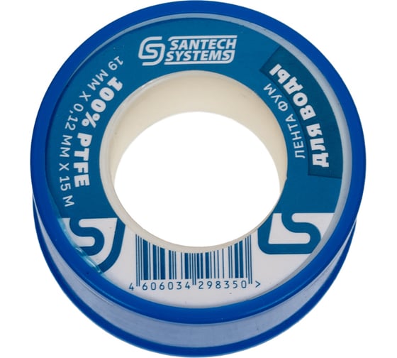 Изображение товара Лента ФУМ SantechSystems PTFE, катушка 19х0,12 мм, 15 м, вода 108-1454