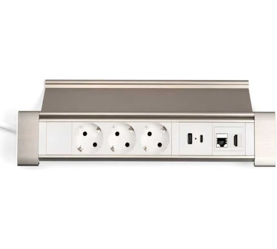 Изображение товара Встраиваемая выдвижная розетка Inrior на 3 ЕВРО, 2 USB, RJ45 и HDMI, WL-03-10