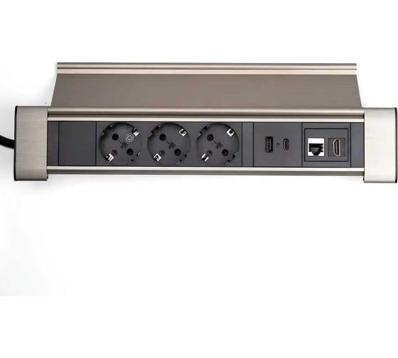 Изображение товара Встраиваемая выдвижная розетка Inrior на 3 ЕВРО, 2 USB, RJ45 и HDMI, WL-03-20