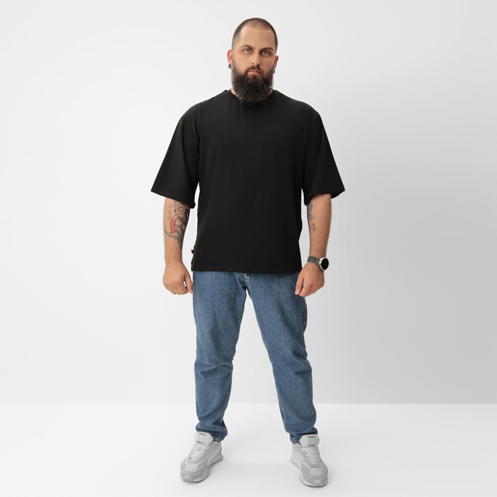 Изображение товара Мужская футболка MIST Русский стиль черная 50 комфортная из хлопка и эластана