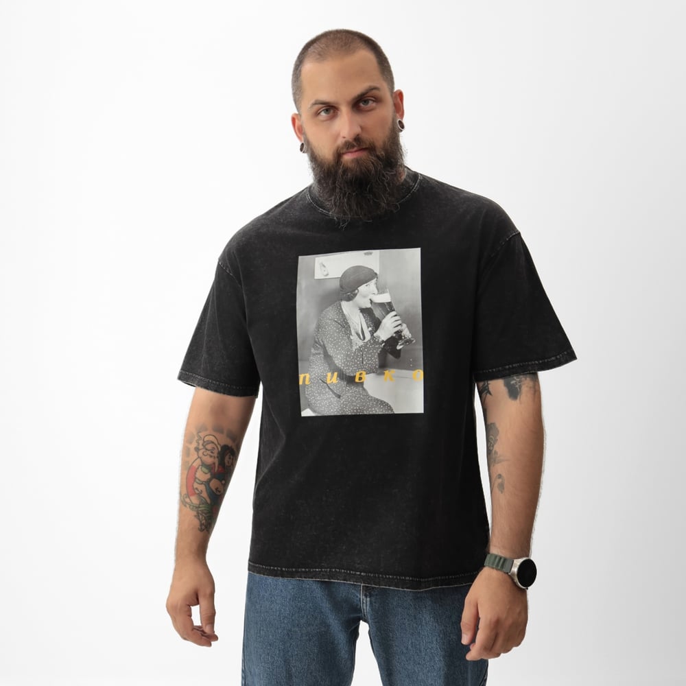 Изображение товара Мужская футболка MIST Пивко из вареного хлопка размер M черная