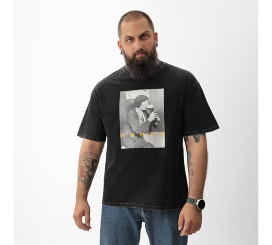 Изображение товара Футболка мужская MIST "Пивко" из вареного хлопка, цвет черный, размер M 10204732