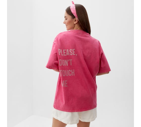 Изображение товара Футболка женская MIST Don't touch me из вареного хлопка, размер L, розовый 9939673
