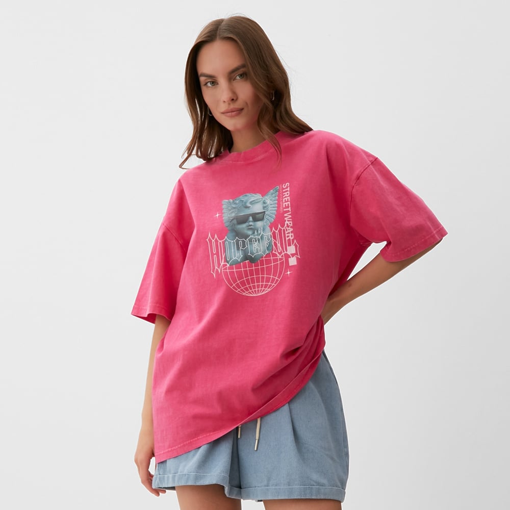 Изображение товара Женская футболка MIST Streetwear из вареного хлопка размер L розовая