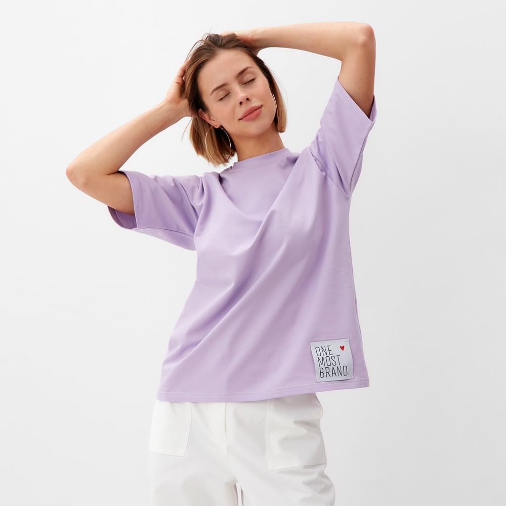 Изображение товара Женская футболка MINAKU оверсайз из хлопка и эластана сиреневая 48 размер