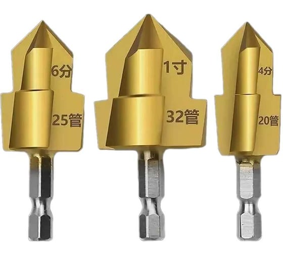 Изображение товара Набор 3 шт. PPR подъемные свёрла - трехлезвийное HSS 20/25/32 мм ступенчатое, Vitatools sverlo-trehlezviynoe-hss-20-25-32-mm-stupenchatoe