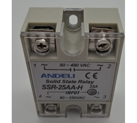 Изображение товара Твердотельное реле ANDELI SSR-25AA-H 25A Управляющее напряжение 80-250V AC 90-480V AC артикул ADL09-253