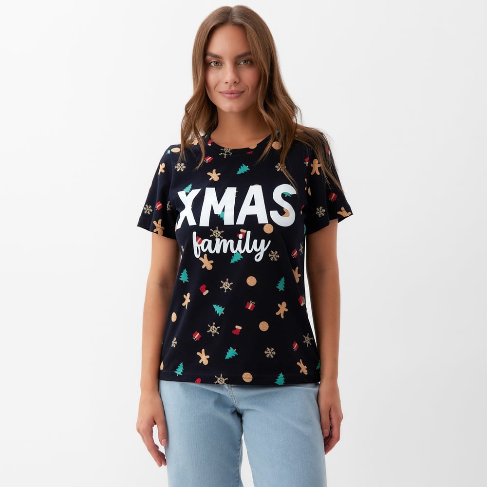 Изображение товара Футболка женская KAFTAN 'Xmas family' черная размер 40-42