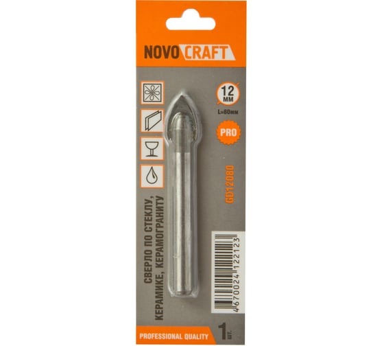 Изображение товара Сверло по стеклу и керамике в блистере FLAT (12х80 мм) Novocraft GD12080