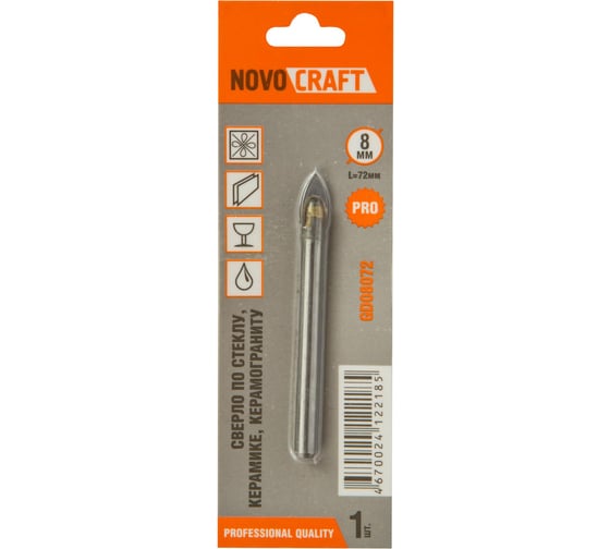 Изображение товара Сверло по стеклу и керамике в блистере FLAT (8х72 мм) Novocraft GD08072