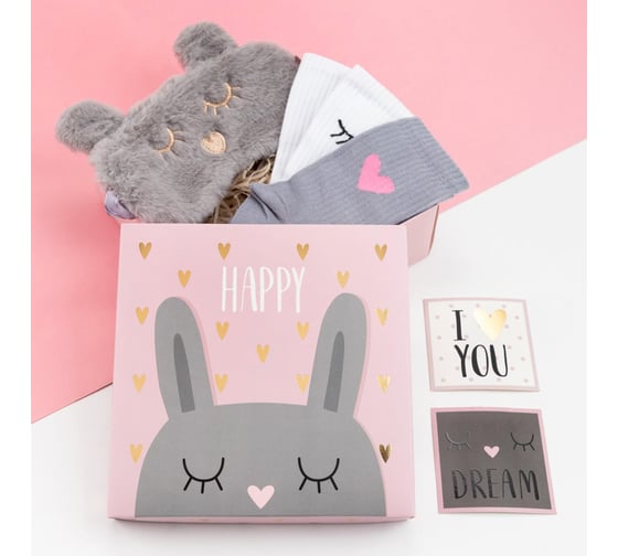 Изображение товара Подарочный набор KAFTAN "Happy" маска для сна, носки 3 пары 5524805