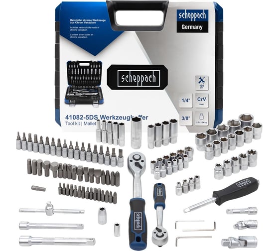 Изображение товара Набор инструментов Scheppach 1/4", 3/8", 108 предметов Sch-41082-5DS(60771)