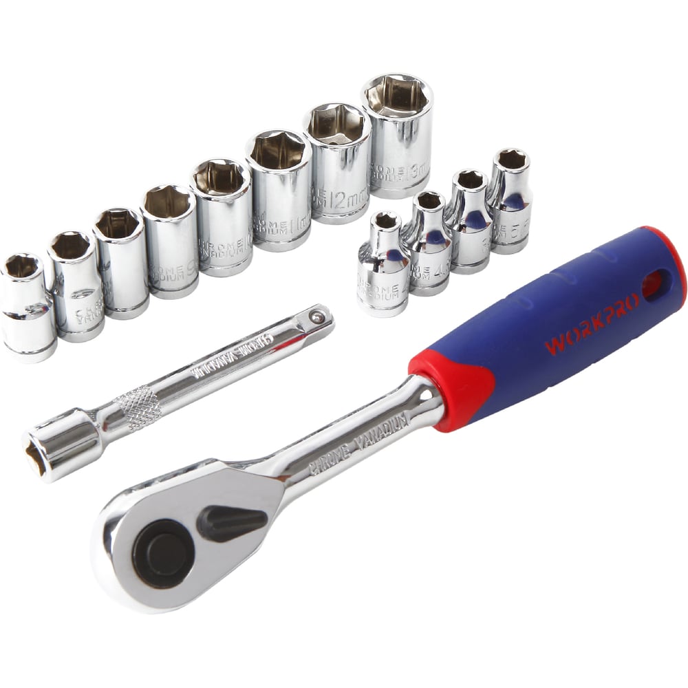Изображение товара Набор торцевых головок с трещоткой WORKPRO 1/4" 14 шт WP202556