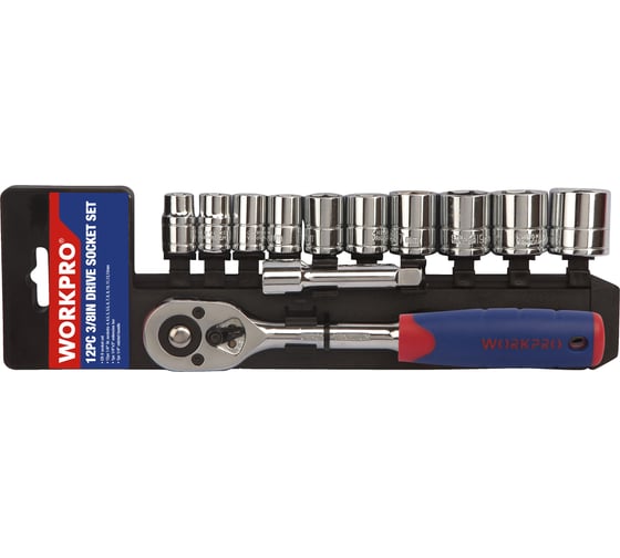 Изображение товара Набор торцевых головок с трещоткой WORKPRO 3/8" 12 шт. WP202557