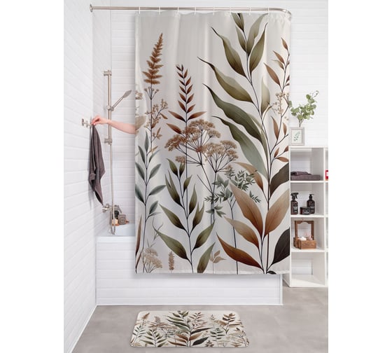 Изображение товара Штора занавеска для ванной тканевая JOYARTY "Трава луговая" 180x200 см, sc_sd3509